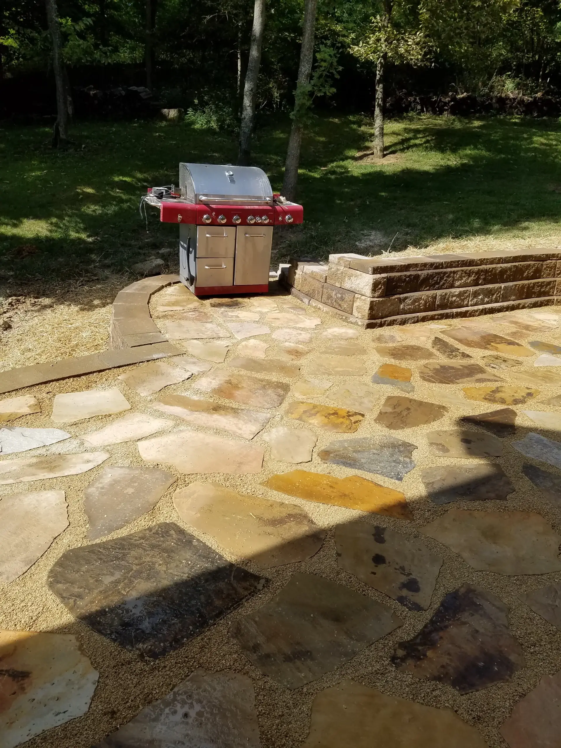 Planted Cincinnati landscape with stone edging and established greenery